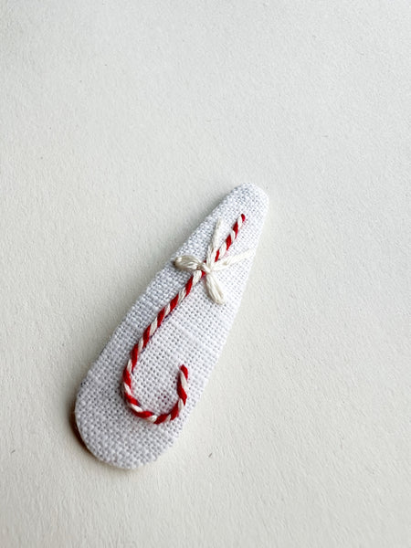 Hand Embroidered Mini Clip - Candy Cane