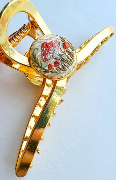 Hand Embroidered Claw Clip