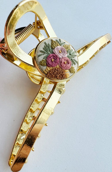 Hand Embroidered Claw Clip