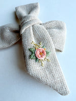 Hand Embroidered Bow - Large Hand Tied - Floral