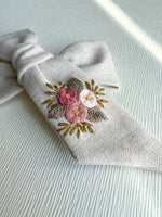Hand Embroidered Bow - Large Hand Tied - Floral Bunch