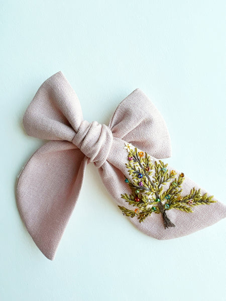 Hand Embroidered Bow - Chunky - Christmas Tree (w/bead & sequin detail)
