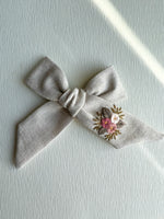 Hand Embroidered Bow - Large Hand Tied - Floral Bunch