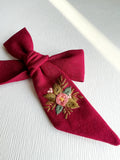 Hand Embroidered Bow - Large Hand Tied - Floral Bunch