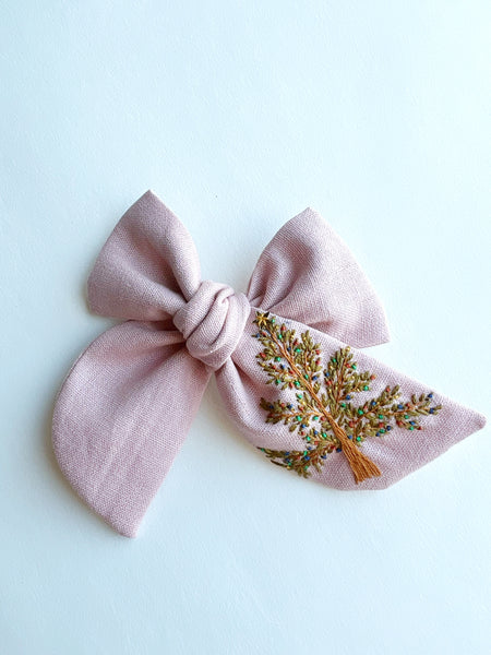 Hand Embroidered Bow - Chunky - Christmas Tree (w/star sequin detail)