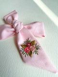 Hand Embroidered Bow - Large Hand Tied - Floral Bunch