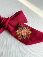 Hand Embroidered Bow - Large Hand Tied - Floral Bunch