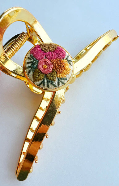 Hand Embroidered Claw Clip