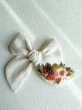 Hand Embroidered Bow - Large Hand Tied - Floral Bunch