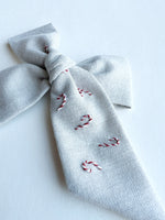 Hand Embroidered Bow - Large Hand Tied - Red & White Candy Canes