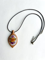 Hand Embroidered Wooden Leaf Pendant
