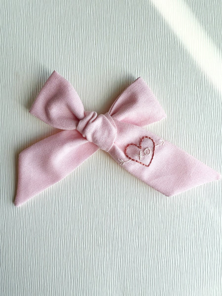 Hand Embroidered Bow - Large Hand Tied - XO heart