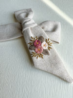 Hand Embroidered Bow - Large Hand Tied - Floral Bunch