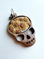 Tiny Hand Embroidered Wooden Sunflower Pendant
