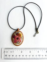 Hand Embroidered Wooden Oval Pendant