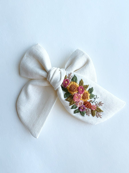 Hand Embroidered Bow - Chunky Floral