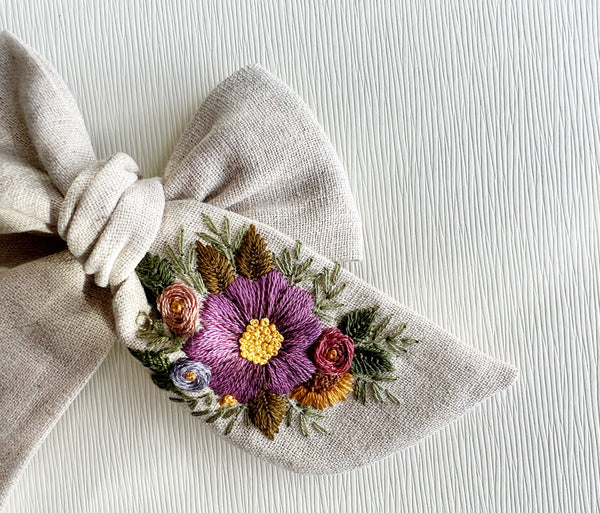 Hand Embroidered Bow - Chunky - Floral Bunch