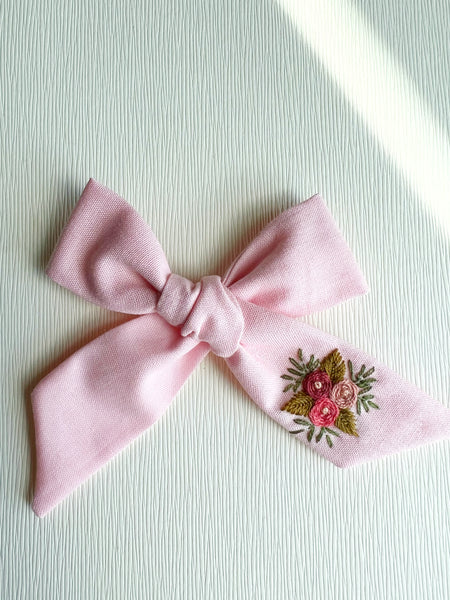 Hand Embroidered Bow - Large Hand Tied - Floral Bunch