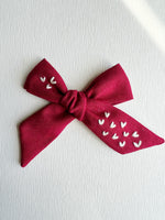 Hand Embroidered Bow - Large Hand Tied - Hearts