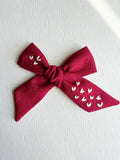 Hand Embroidered Bow - Large Hand Tied - Hearts