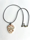 Hand Embroidered Wooden Skull Pendant