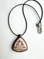 Hand Embroidered Wooden Triangle Pendant