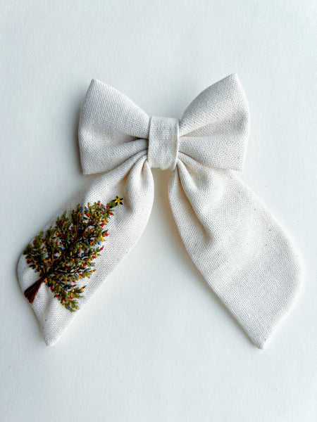 Hand Embroidered Sailor Bow - Christmas Tree (on alligator clip w/sequin detail)