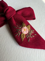 Hand Embroidered Bow - Large Hand Tied - Rose