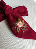 Hand Embroidered Bow - Large Hand Tied - Rose