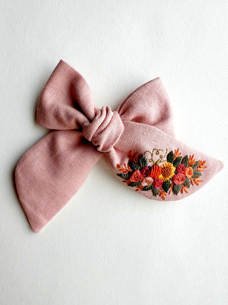 Hand Embroidered Pink Chunky Bow - Floral Bunch