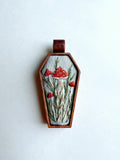 Hand Embroidered Wooden Mushroom Coffin Pendant