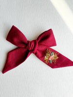 Hand Embroidered Bow - Large Hand Tied - Floral Bunch