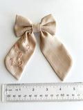 Hand Embroidered Sailor Bow - Candy Canes (on alligator clip)