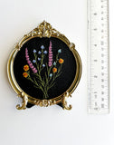 Hand Embroidered Floral Picture in Vintage Style Frame