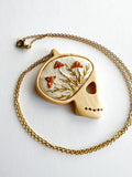 Hand Embroidered Wooden Skull Pendant