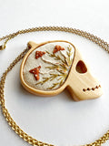 Hand Embroidered Wooden Skull Pendant