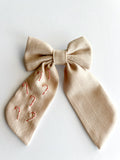 Hand Embroidered Sailor Bow - Candy Canes (on alligator clip)