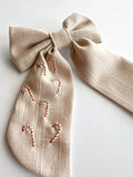 Hand Embroidered Sailor Bow - Candy Canes (on alligator clip)