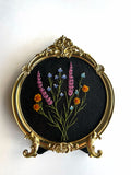 Hand Embroidered Floral Picture in Vintage Style Frame