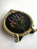 Hand Embroidered Floral Picture in Vintage Style Frame