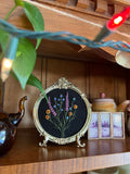 Hand Embroidered Floral Picture in Vintage Style Frame