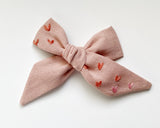 Hand Embroidered Bow - Large Hand Tied - Hearts