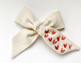 Hand Embroidered Bow - Large Hand Tied - Hearts