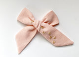 Hand Embroidered Bow - Large Hand Tied - Hearts