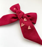 Hand Embroidered Bow - Large Hand Tied - Hearts