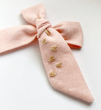Hand Embroidered Bow - Large Hand Tied - Hearts