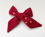 Hand Embroidered Bow - Large Hand Tied - Hearts