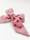 Hand Embroidered Bow - Large Hand Tied - Hearts