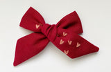 Hand Embroidered Bow - Large Hand Tied - Hearts