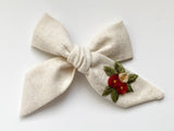 Hand Embroidered Bow - Large Hand Tied - Floral Bunch
